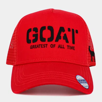 Fashnzfab Goat Greatest Of All Time Message Embroidered Mesh Back Trucker Hat In Red