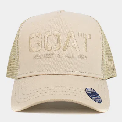 Fashnzfab Goat Greatest Of All Time Message Embroidered Mesh Back Trucker Hat In Neutral