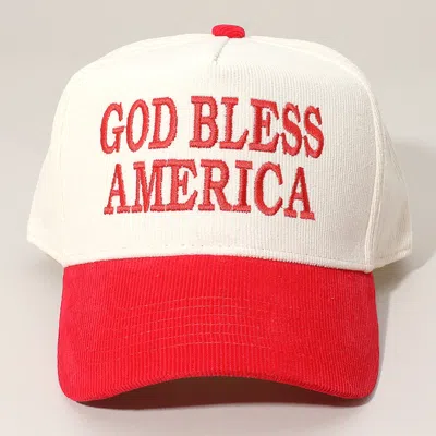 Fashnzfab God Bless America Message Embroidered Corduroy Baseball Cap In Red