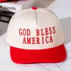 Fashnzfab God Bless America Message Embroidered Five Panel Canvas Snapback Baseball Cap In Red
