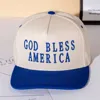 Fashnzfab God Bless America Message Embroidered Five Panel Canvas Snapback Baseball Cap In Blue