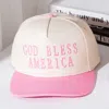 Fashnzfab God Bless America Message Embroidered Five Panel Canvas Snapback Baseball Cap In Pink
