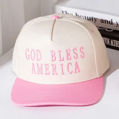 Fashnzfab God Bless America Message Embroidered Five Panel Canvas Snapback Baseball Cap In Pink