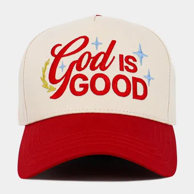 Fashnzfab God Is Good Message Embroidered Baseball Cap In Red