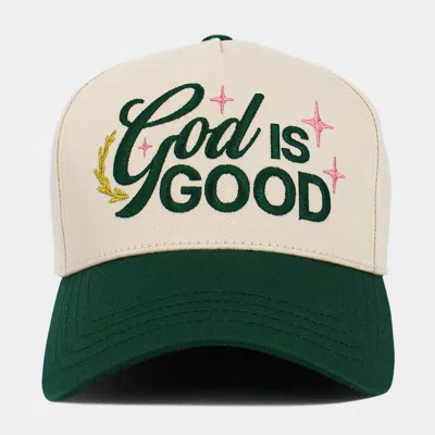 Fashnzfab God Is Good Message Embroidered Baseball Cap In Green