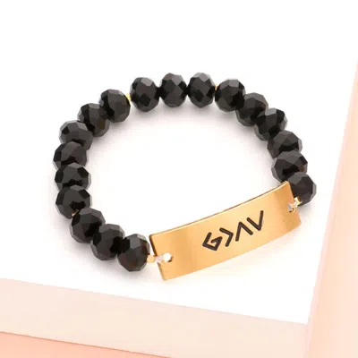Fashnzfab God Is Greater Than The Highs And The Lows Metal Bar Faceted Beaded Stretch Bracelet Black