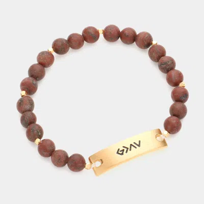 Fashnzfab God Is Greater Than The Highs And The Lows Metal Bar Natural Stone Stretch Bracelet Red In Brown