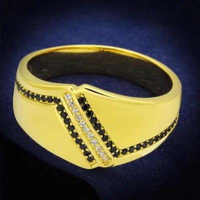 Fashnzfab Gold 925 Sterling Silver Ring With Aaa Grade Cz In Black Diamond In Multi
