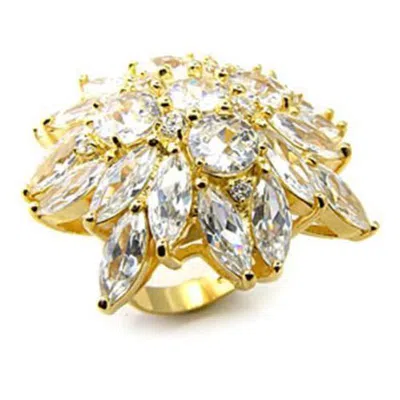Fashnzfab Gold 925 Sterling Silver Ring With Aaa Grade Cz In Clear