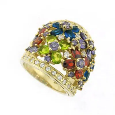 Fashnzfab Gold 925 Sterling Silver Ring With Aaa Grade Cz In Multi Color
