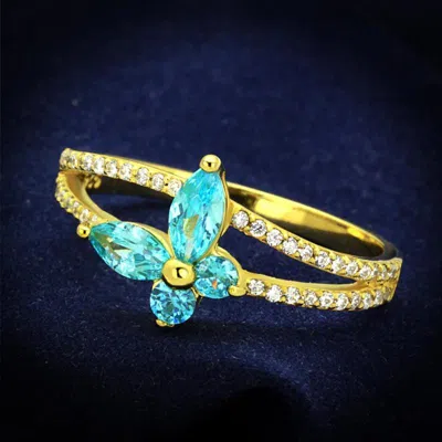 Fashnzfab Gold 925 Sterling Silver Ring With Aaa Grade Cz In Sea Blue In Multi