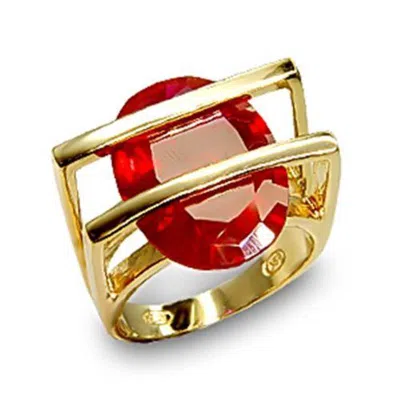 Fashnzfab Gold 925 Sterling Silver Ring With Synthetic Garnet In Ruby