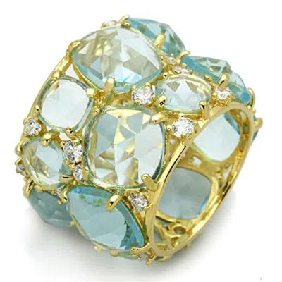Fashnzfab Gold 925 Sterling Silver Ring With Synthetic Synthetic Glass In Sea Blue In Multi