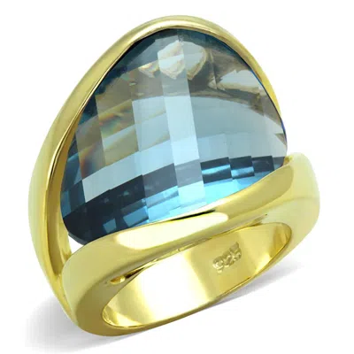 Fashnzfab Gold 925 Sterling Silver Ring With Synthetic Synthetic Glass In Sea Blue In Multi