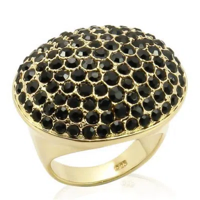 Fashnzfab Gold 925 Sterling Silver Ring With Top Grade Crystal In Jet In Multi