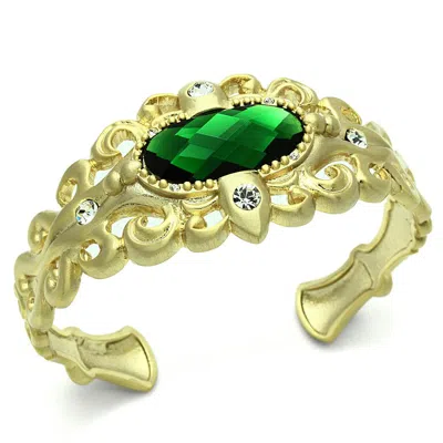 Fashnzfab Gold & Brush Brass Bangle With Synthetic Synthetic Glass In Emerald In Pattern