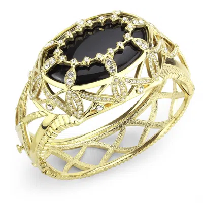 Fashnzfab Gold Brass Bangle With Synthetic In Jet In Black