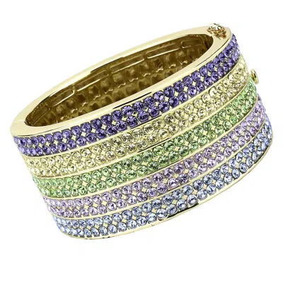 Fashnzfab Gold Brass Bangle With Top Grade Crystal In Multi Color In Pink