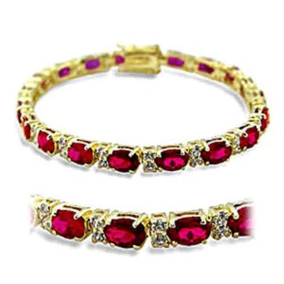 Fashnzfab Gold Brass Bracelet With Synthetic Garnet In Ruby