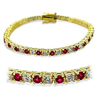 Fashnzfab Gold Brass Bracelet With Synthetic Garnet In Ruby In Multi