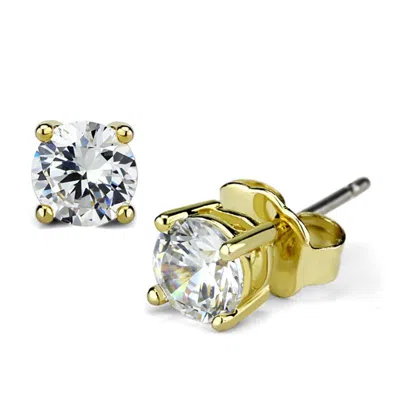 Fashnzfab Gold Brass Earrings With Aaa Grade Cz In Clear