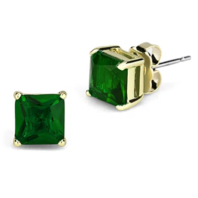 Fashnzfab Gold Brass Earrings With Synthetic Synthetic Glass In Emerald In Multi