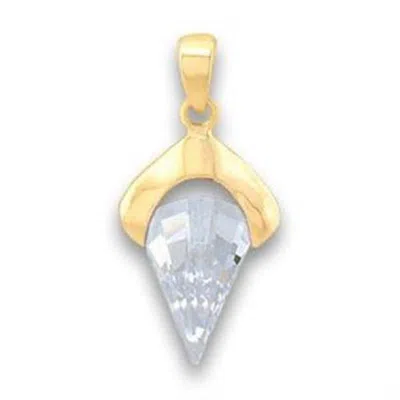 Fashnzfab Gold Brass Pendant With Aaa Grade Cz In Clear In Multi