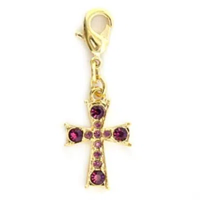 Fashnzfab Gold Brass Pendant With Top Grade Crystal In Amethyst