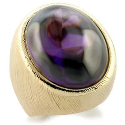 Fashnzfab Gold Brass Ring With Aaa Grade Cz In Amethyst In Gray