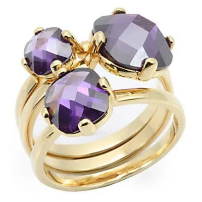 Fashnzfab Gold Brass Ring With Aaa Grade Cz In Amethyst In Neutral