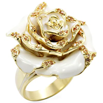 Fashnzfab Gold Brass Ring With Aaa Grade Cz In Champagne
