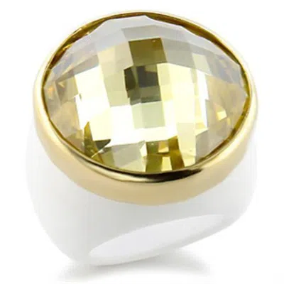 Fashnzfab Gold Brass Ring With Aaa Grade Cz In Citrine Yellow