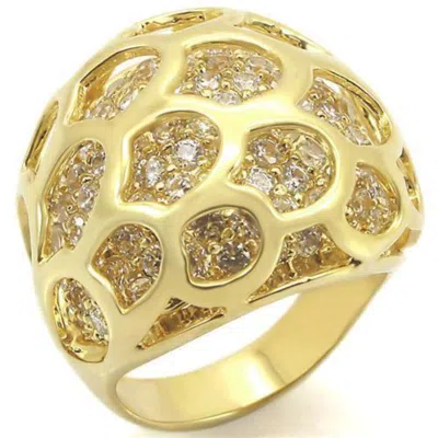 Fashnzfab Gold Brass Ring With Aaa Grade Cz In Clear