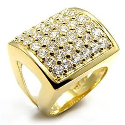 Fashnzfab Gold Brass Ring With Aaa Grade Cz In Clear