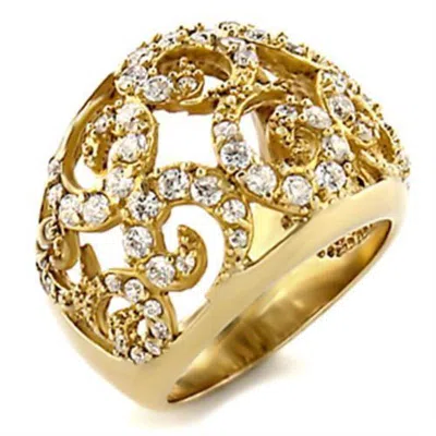 Fashnzfab Gold Brass Ring With Aaa Grade Cz In Clear In Brown