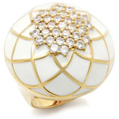 Fashnzfab Gold Brass Ring With Aaa Grade Cz In Clear In Multi