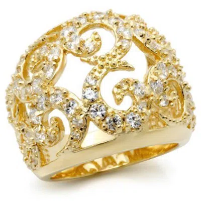 Fashnzfab Gold Brass Ring With Aaa Grade Cz In Clear In Pattern