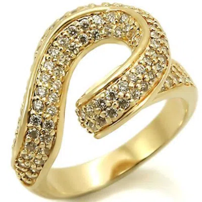 Fashnzfab Gold Brass Ring With Aaa Grade Cz In Clear In Silver