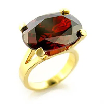 Fashnzfab Gold Brass Ring With Aaa Grade Cz In Garnet In Multi