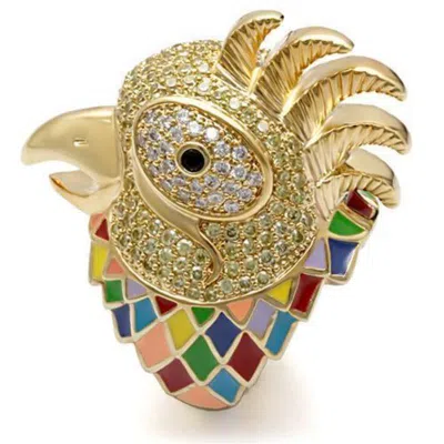 Fashnzfab Gold Brass Ring With Aaa Grade Cz In Multi Color In Metallic