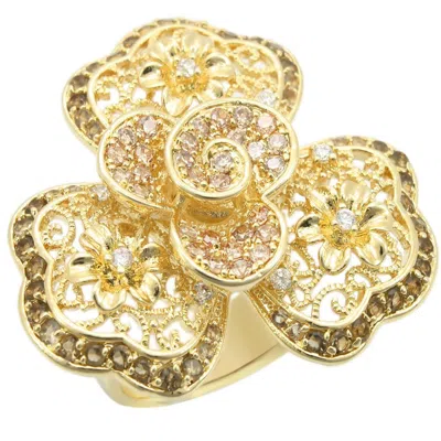Fashnzfab Gold Brass Ring With Aaa Grade Cz In Multi Color In Silver
