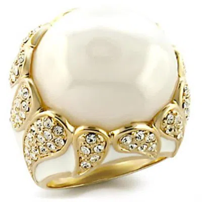 Fashnzfab Gold Brass Ring With Milky Cz In White In Brown