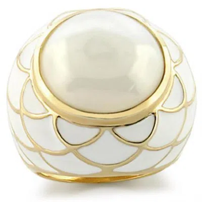 Fashnzfab Gold Brass Ring With Milky Cz In White In Gray