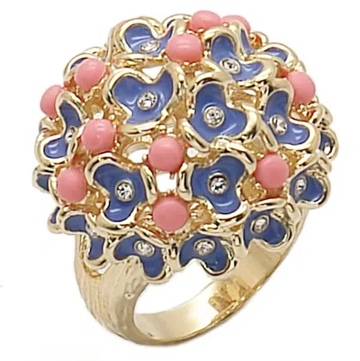 Fashnzfab Gold Brass Ring With Semi-precious Coral In Rose