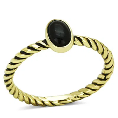 Fashnzfab Gold Brass Ring With Synthetic Onyx In Jet In Black