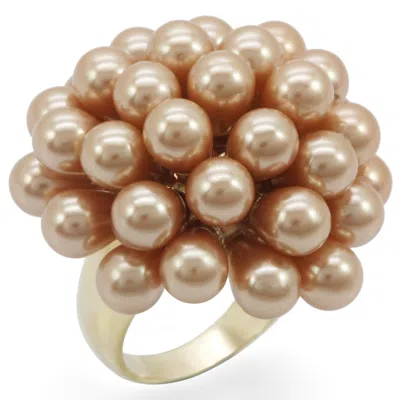 Fashnzfab Gold Brass Ring With Synthetic Pearl In Champagne In Neutral