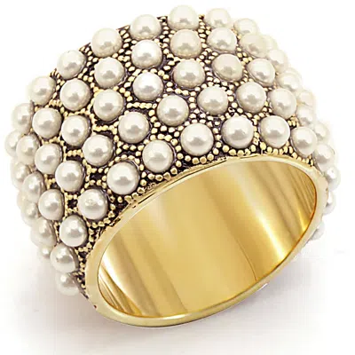 Fashnzfab Gold Brass Ring With Synthetic Pearl In Citrine Yellow In Multi