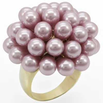 Fashnzfab Gold Brass Ring With Synthetic Pearl In Light Amethyst