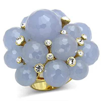 Fashnzfab Gold Brass Ring With Synthetic Synthetic Glass In Gray In Blue