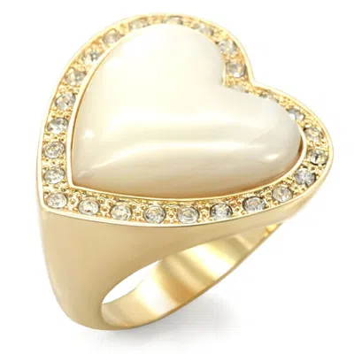 Fashnzfab Gold Brass Ring With Synthetic Synthetic Glass In White In Silver